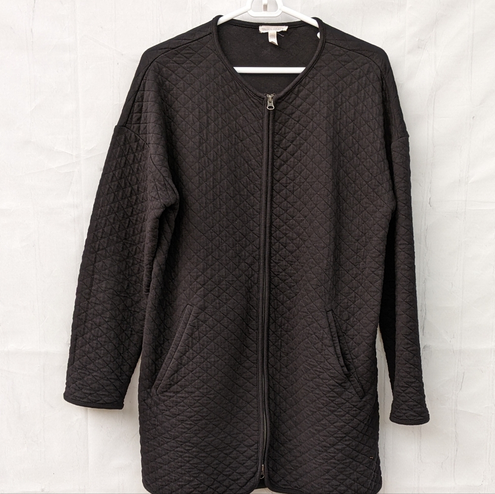 Eileen Fisher Organic Cotton Quilted Long Bomber Jacket Black Size Medium